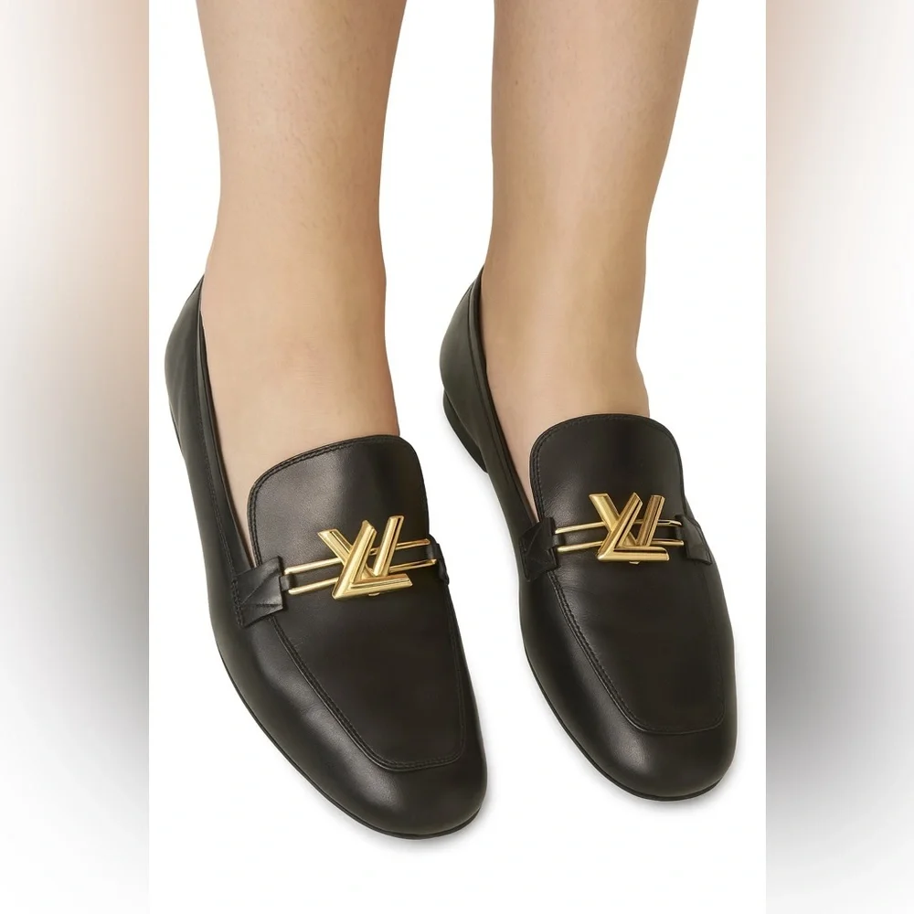 Authentic LOUIS VUITTON Women's Black LV Logo Upper Case Loafers Size EU…